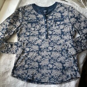 Floral Print Henley Chest Pocket Long Sleeve CHAPS Top